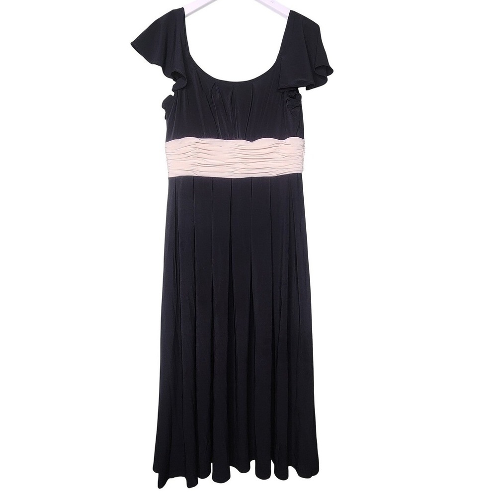 Jones New York Midi Dress Empire Waist Black Flutter Sleeve Flowy Y2K 4
